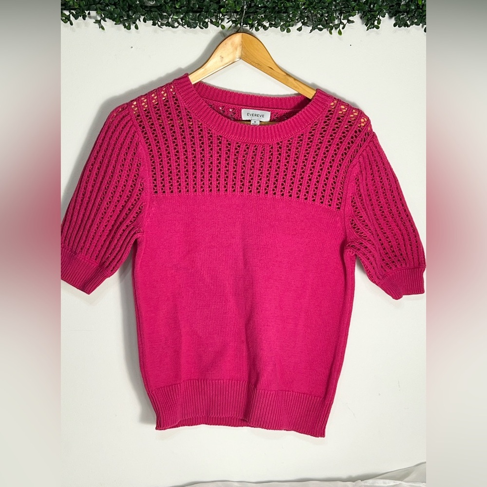 EVEREVE cotton knit top pink Remy Crochet Pullover size medium